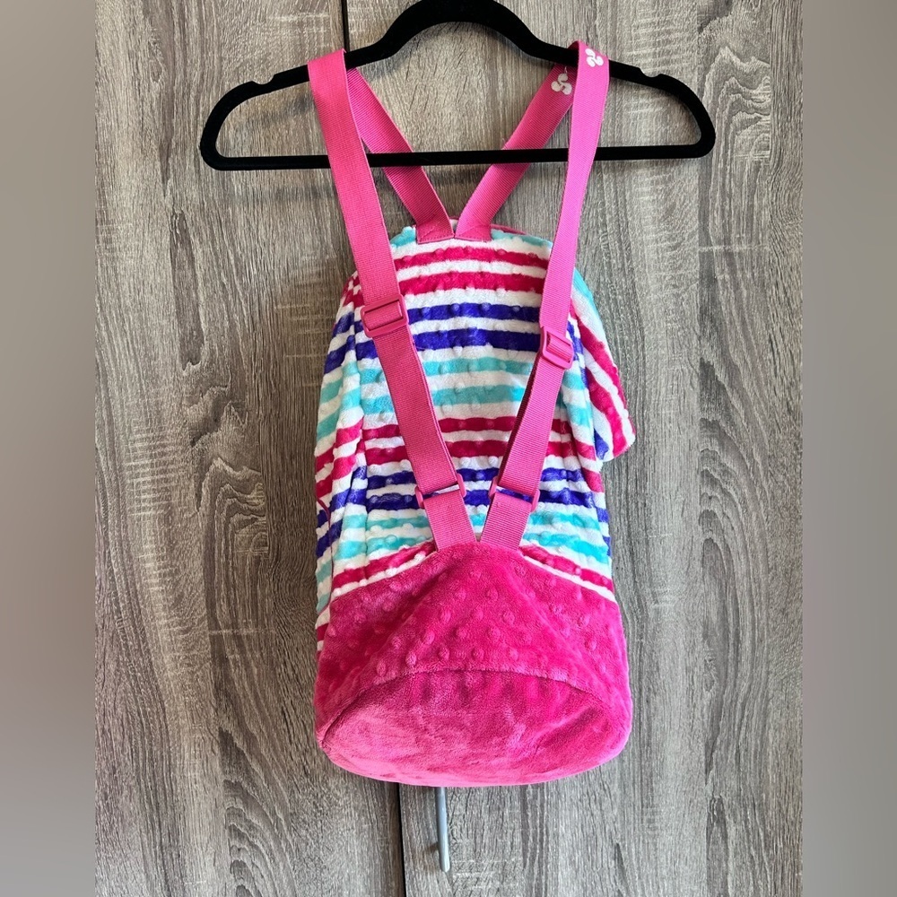 Very Cute TRIPLE FLIP Velour Striped Pink Blue Purple Backpack Bucket Bag. - Picture 2 of 11